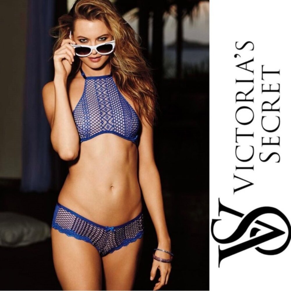 Victoria's Secret | Blue and Cream Very Sexy Halter Lace Bra | Size 34C
